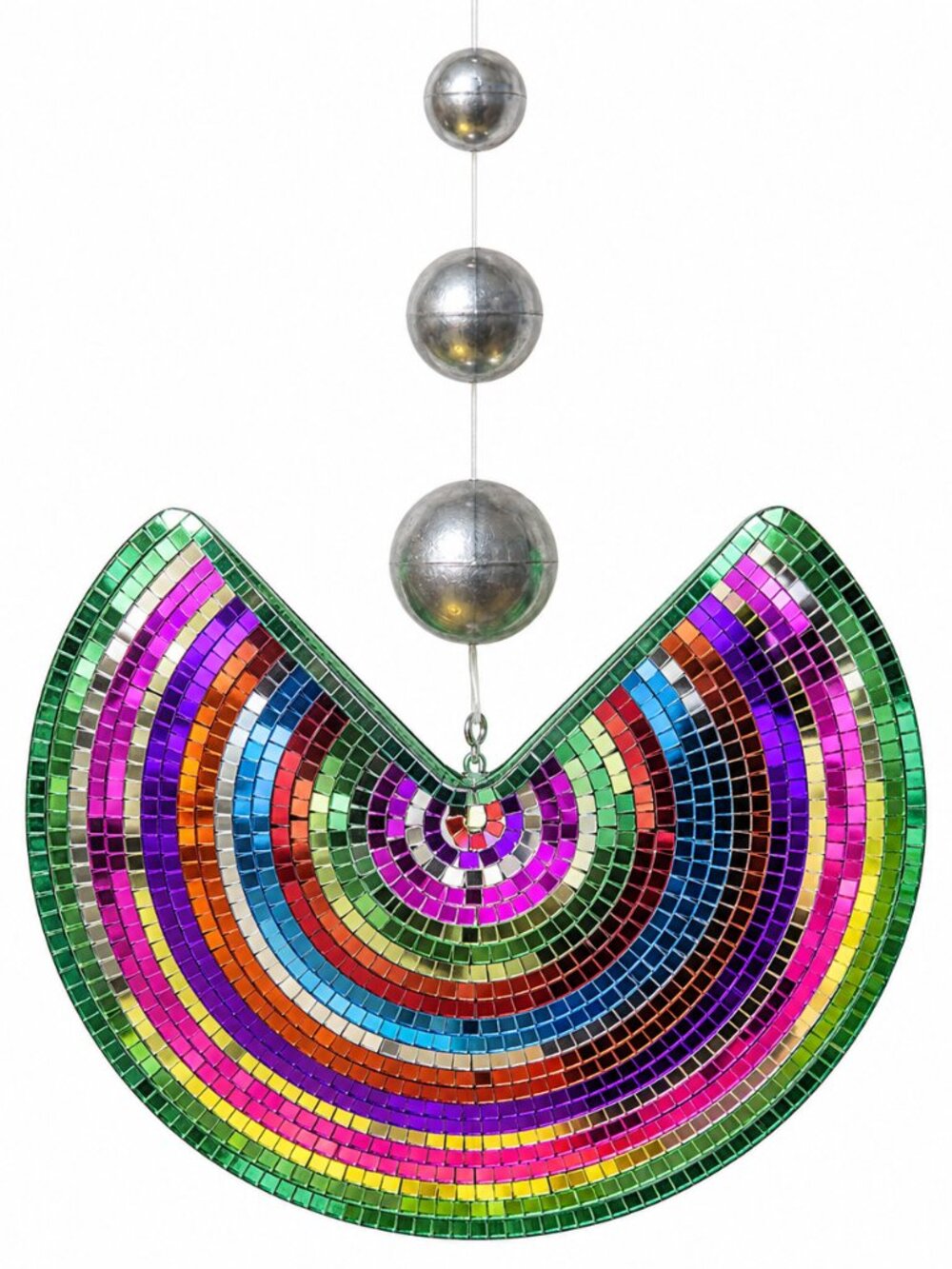 Handmade Rainbow Disco Mirror Tile Abstract Hanging Sculpture 15"